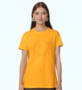 Just Breathe Yellow Round Neck Cotton Half Sleeved Women T-Shirt with Printed Graphics