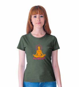 Just Yoga Green Round Neck Cotton Half Sleeved Women T-Shirt with Printed Graphics