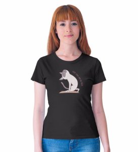 Keep Calm And Do Yoga Black Round Neck Cotton Half Sleeved WomenT-Shirt with Printed Graphics
