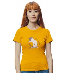Keep Calm And Do Yoga Yellow Round Neck Cotton Half Sleeved Women T-Shirt with Printed Graphics
