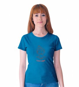 Love For Yoga Blue Round Neck Cotton Half Sleeved Women T-Shirt with Printed Graphics