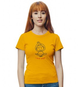 Love For Yoga Yellow Round Neck Cotton Half Sleeved Women T-Shirt with Printed Graphics