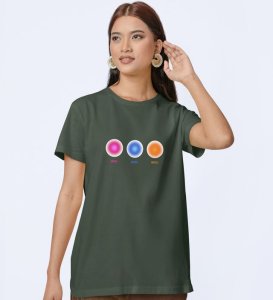 Mind, Body, Soul Green Round Neck Cotton Half Sleeved Women T-Shirt with Printed Graphics