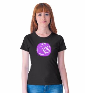 Om! Black Round Neck Cotton Half Sleeved WomenT-Shirt with Printed Graphics