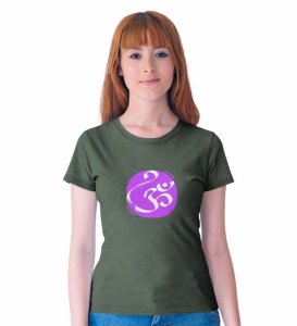 Om! Green Round Neck Cotton Half Sleeved Women T-Shirt with Printed Graphics