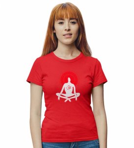 Power Of Om Red Round Neck Cotton Half Sleeved Women T-Shirt with Printed Graphics