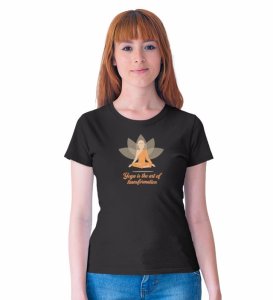Self Transformation Black Round Neck Cotton Half Sleeved WomenT-Shirt with Printed Graphics