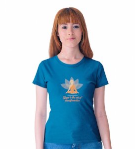 Self Transformation Blue Round Neck Cotton Half Sleeved Women T-Shirt with Printed Graphics