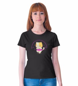 Song Of The Soul Black Round Neck Cotton Half Sleeved WomenT-Shirt with Printed Graphics