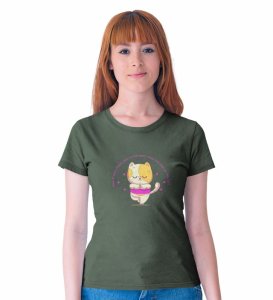 Song Of The Soul Green Round Neck Cotton Half Sleeved Women T-Shirt with Printed Graphics