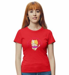 Song Of The Soul Red Round Neck Cotton Half Sleeved Women T-Shirt with Printed Graphics