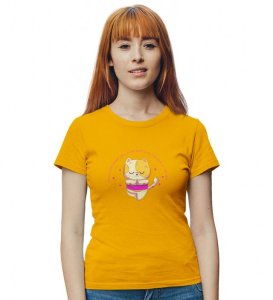 Song Of The Soul Yellow Round Neck Cotton Half Sleeved Women T-Shirt with Printed Graphics