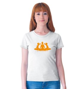 The Art Of Transformation White Round Neck Cotton Half Sleeved Women T-Shirt with Printed Graphics