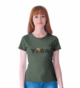 Yoga : The Strongest Path Green Round Neck Cotton Half Sleeved Women T-Shirt with Printed Graphics