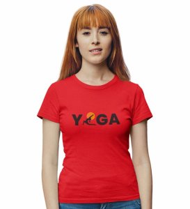 Yoga : The Strongest Path Red Round Neck Cotton Half Sleeved Women T-Shirt with Printed Graphics