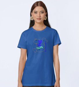 Freedom Of Mind Blue Round Neck Cotton Half Sleeved Women T-Shirt with Printed Graphics