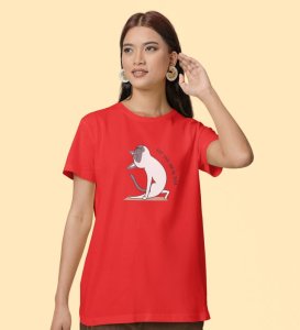 Keep Calm And Do Yoga Red Round Neck Cotton Half Sleeved Women T-Shirt with Printed Graphics