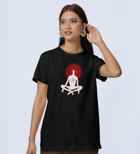 Power Of Om Black Round Neck Cotton Half Sleeved WomenT-Shirt with Printed Graphics