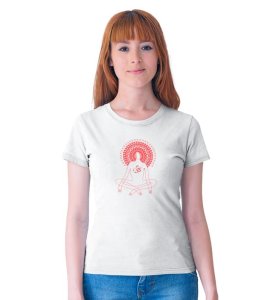 Power Of Om White Round Neck Cotton Half Sleeved Women T-Shirt with Printed Graphics