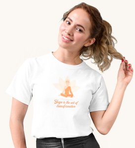Self Transformation White Round Neck Cotton Half Sleeved Women T-Shirt with Printed Graphics
