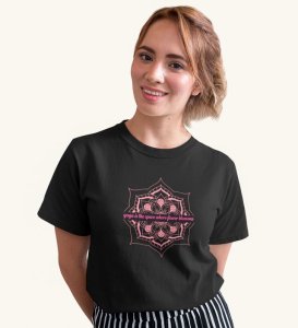 The Space To Grow Black Round Neck Cotton Half Sleeved WomenT-Shirt with Printed Graphics