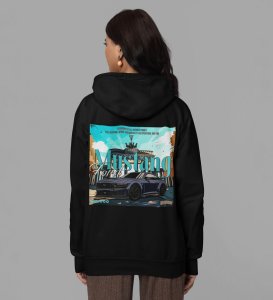 Born to Run American Muscle Power Printed Black Hoodie for Women