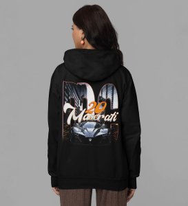 Italian Elegance Meets Raw Power Luxury Supercar Printed Black Hoodie for Women
