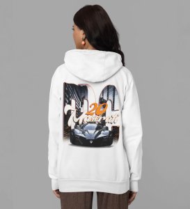 Italian Elegance Meets Raw Power Luxury Supercar Printed White Hoodie for Women