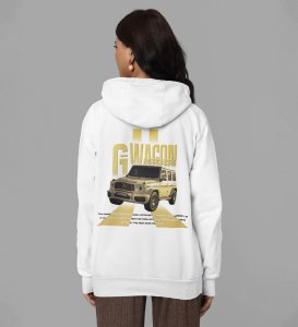 Luxury Meets Strength Iconic All-Terrain SUV Printed White Hoodie for Women