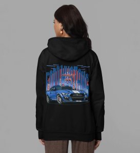 Performance Meets Perfection High-Power Sports Car Printed Black Hoodie for Women