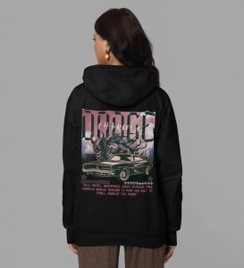 Power Born to Conquer the Streets Iconic Performance Car Printed Black Hoodie for Women