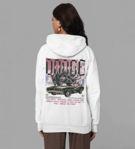 Power Born to Conquer the Streets Iconic Performance Car Printed White Hoodie for Women