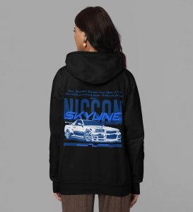 Precision on Every Turn Performance Sports Car Printed Black Hoodie for Women