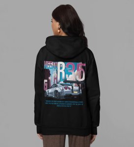 R35: Where Power Knows No Limits High-Performance Car Printed Black Hoodie for Women
