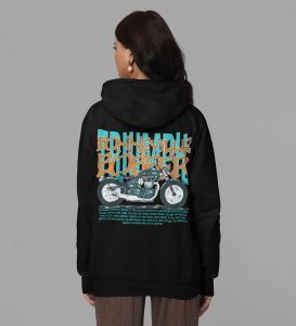 Ride in Style Classic Cruiser Printed Black Hoodie for Women