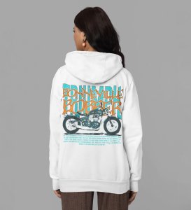 Ride in Style Classic Cruiser Printed White Hoodie for Women