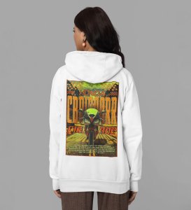 Ride with the Best Performance Sports Bike Printed White Hoodie for Women