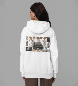Rugged Performance Off-Road Power SUV Printed White Hoodie for Women