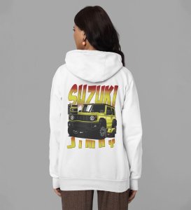 Small but Rugged Compact 4x4 Adventure Printed White Hoodie for Women