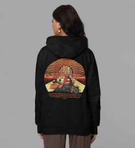 The Open Road Awaits Iconic Cruiser Printed Black Hoodie for Women