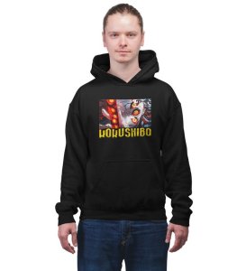Eyes That Hold Shadows of Power Cotton Black Hoodie for Men