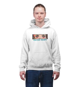 Kind Eyes Fiery Resolve Hidden Cotton White Hoodie for Men