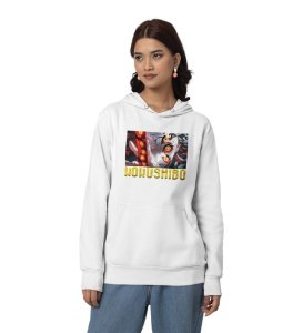 Eyes That Hold Shadows of Power Cotton White Hoodie for Women
