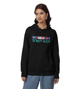 Fearless Eyes Warriors Spirit Cotton Black Hoodie for Women