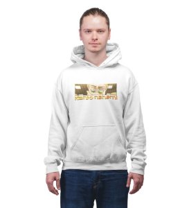 Silent Strength Focused Gaze Cotton White Hoodie for Men