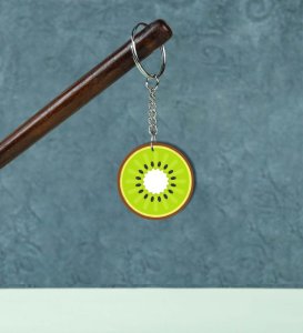 Juicy Kiwi Slice Artwork Design Printed Round Keychain Pack of 2