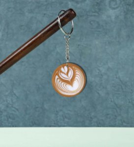 Creamy Coffee Swirl Pattern Printed Round Keychain Pack of 2