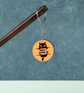 Charming Kitty Saying May I Come In Printed Round Keychain Pack of 2