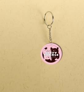 Kitty Cuddle Theme With Loving Art Printed Round Keychain Pack of 2