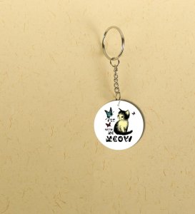 Peaceful Kitty And Nature Theme Printed Round Keychain Pack of 2